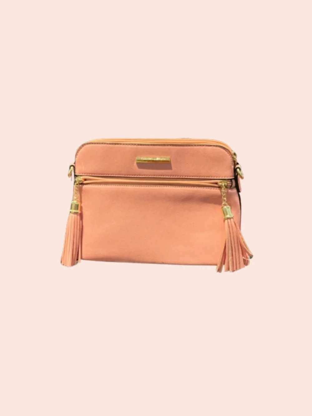 Women's Peach Crossbody Bag with Tassels